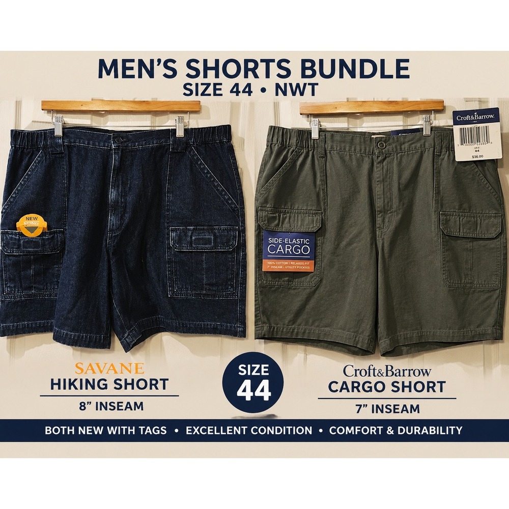 Mens Shorts Bundle Size 44 NWT Savane Hiking Denim Shorts Croft & Barrow Cargo